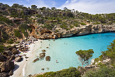 People on the beach in the bay CalÃ› d'Es Moro, Mallorca, Balearic Islands, Mediterranean Sea, Spain, Europe