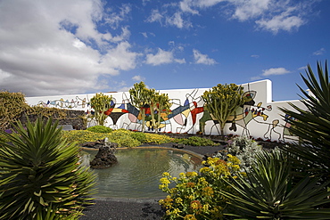 Pond with patio, former residence of artist and architect Cesar Manrique, museum, Fundacion Cesar Manrique, Taro de Tahiche, UNESCO Biosphere Reserve, Lanzarote, Canary Islands, Spain, Europe