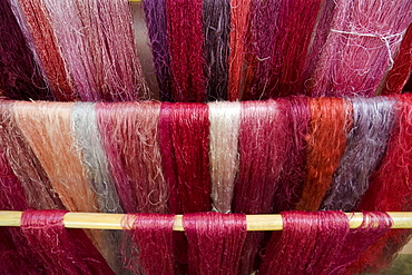 Coloured silk in a workshop, craft, silk weaver, Las Hiladeras El Paso, El Paso, La Palma, Canary Islands, Spain, Europe