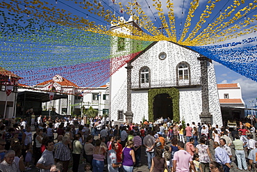 Crowds outside Ponta Delgada Church at a religious festival, Ponta Delgada, Madeira, Portugal