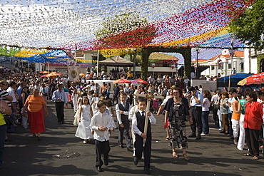 Procession at a religious festival honoring a patron saint, Ponta Delgada, Madeira, Portugal