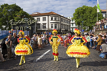 Women in Floral Costumes at the Flower Festival Parade, Funchal, Madeira, Portugal