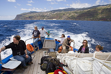 Aboard a whale watching boat Ribeira Brava, Near Calheta, Madeira, Portugal