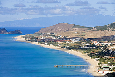 Vila Baleira and Porto Santo Beach seen from Portela, Porto Santo, near Madeira, Portugal