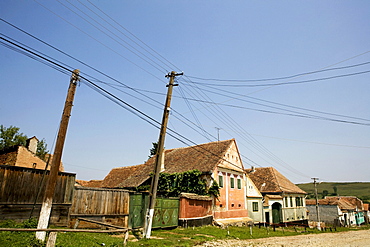 Traditional transylvanian village under clear sky, Nou, Sibiu, Transylvania, Romania, Europe