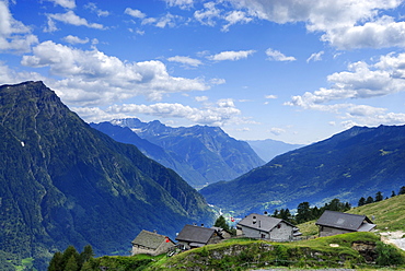 Alpine huts above Valle di Blenio, Ticino range, Ticino, Switzerland