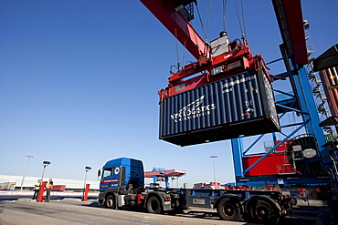 Gantry crane with container, Port of Hamburg, Germany