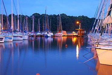 Evening at Stynort (Steinort) Marina, Sailing boats on Lake Dargin (Jezioro Dargin), Mazurskie Pojezierze, East Prussia, Poland, Europe