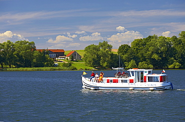 Houseboat on Jezioro Talty (Talter-Gewaesser), Mazurskie Pojezierze, East Prussia, Poland, Europe