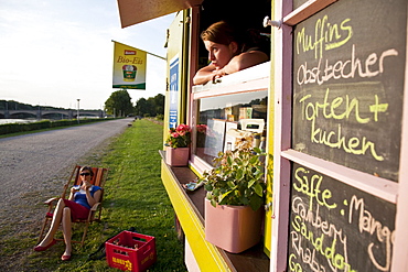 Kiosk near river Elster, Leipzig, Saxony, Germany