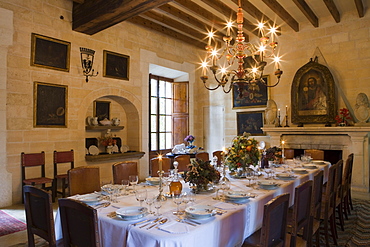 Dining Room in Els Calderers Manor House, near Sant Joan, Mallorca, Balearic Islands, Spain, Europe