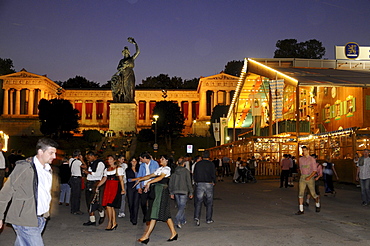 People at the Oktoberfest in front of the Bavaria, Munich, Bavaria, Germany, Europe