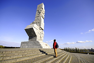 Man at the Westerplatte monument in the sunlight, Poland, Europe