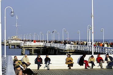 People sunbathing on the mole of Sopot, Poland, Europe