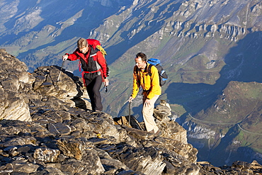 Two mountaineers ascending to Clariden, Canton of Uri, Switzerland