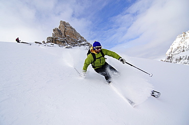 Skiing, Sextner Stein, Sexten, Hochpuster Valley, South Tyrol, Italy, model released