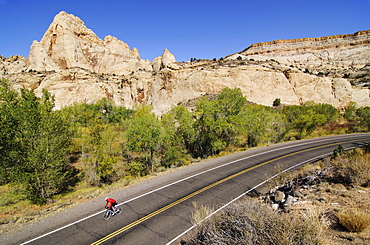 Racing cyclist, Capitol Reef National Park, Utah, USA