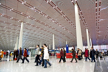 People at the Check-in at the International Airpoirt Beijing, largest building in the world, Peking, China, Asia