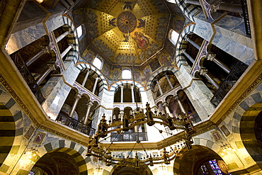 View into the Oktogon of Aachen cathedral, Aachen, North Rhine-Westphalia, Germany, Europe