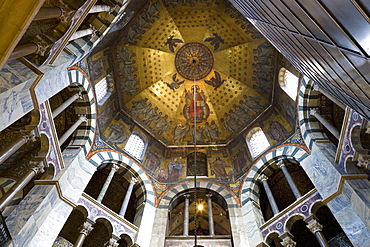 View into the Oktogon of Aachen cathedral, Aachen, North Rhine-Westphalia, Germany, Europe