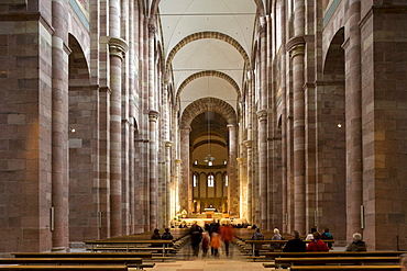 Interior view of Speyer cathedral, Imperial Cathedral Basilica of the Assumption and St Stephen, UNESCO world cultural heritage, Speyer, Rhineland-Palatinate, Germay, Europe