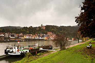 Hirschhorn, known as the Pearl of the Neckar valley, River Neckar, Hesse, Germany, Europe