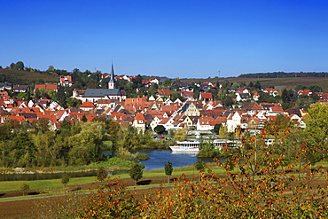 View over river Main to Sulzfeld, Franconia, Bavaria, Germany