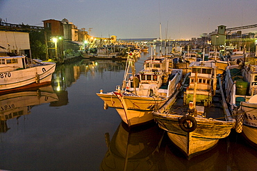 Fishing boats at harbour in the evening, Donggang, Republic of China, Taiwan, Asia