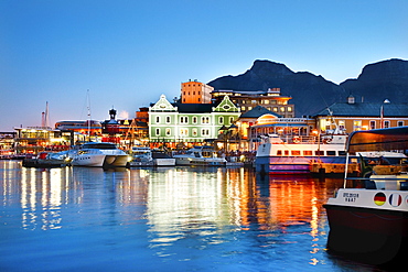 Victoria and Alfred Waterfront at night, Cape Town, Western Cape, South Africa, Africa