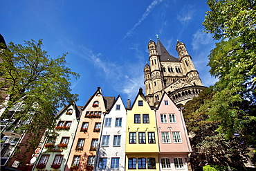 Fischmarkt and Great St. Martin Church, Old town, Cologne, North Rhine-Westphalia, Germany