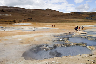 Visitors in Krafla Geothermal Area, Krafla, Nordurland Eystra, Iceland, Europe