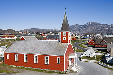 View at Frelsers Kirke church at Kolonihavn district, Nuuk (Godthab), Kitaa, Greenland