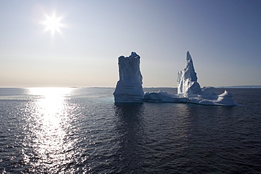 View at icebergs of Ilulissat Kangerlua, Isfjord in the sunlight, Disko bay, Kitaa, Greenland