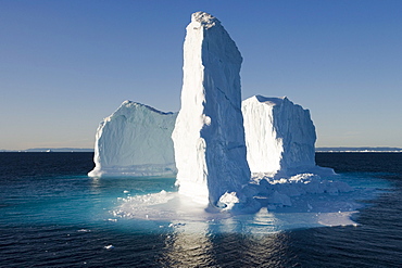 View at icebergs of Ilulissat Kangerlua, Isfjord in the sunlight, Disko bay, Kitaa, Greenland