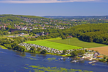 View from Harkortberg at lake Harkort near Wetter with Viadukt Herdecke, Ruhrgebiet, North Rhine-Westphalia, Germany, Europe