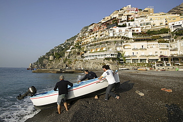 Fishing boat on Positano beach, Amalfi Coast, Italy