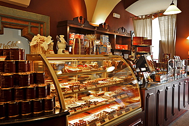 Interior view of deserted Wedel pastry shop, Krakow, Poland, Europe