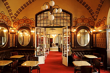 Kawiarnia Noworolski, deserted cafe at cloth halls Sukiennice, Krakow, Poland, Europe