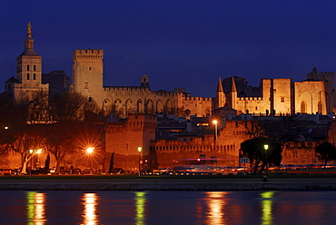 Popes palace and Rhone river in the evening, Avignon, Vaucluse, Provence, Southern France, Europe