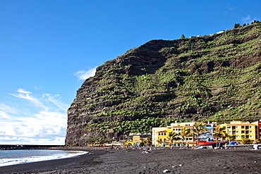 View at rocky coast and the houses of Puerto Tazacorte, La Palma, Canary Islands, Spain, Europe