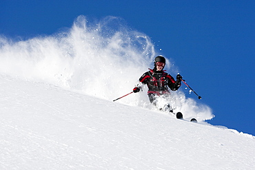 Freerider downhill skiing, Disentis, Surselva, Grisons, Switzerland