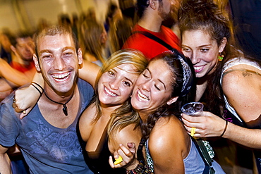 Young people celebrating on the streets, Festival of Santa Tecla, Sitges, Catalonia, Spain, Europe