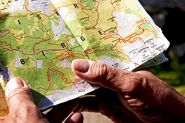 Hands holding map, Ebbs, Tyrol, Austria