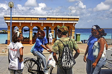 West Indies, Bonaire, Kralendijk, local kids with bicycles, Promenade