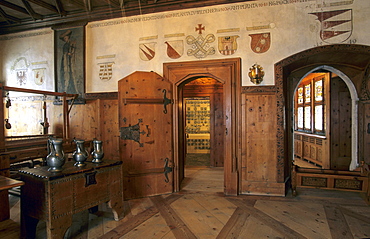 Room in the interior of Tarasp Castle, Lower Engadine, Engadine, Switzerland