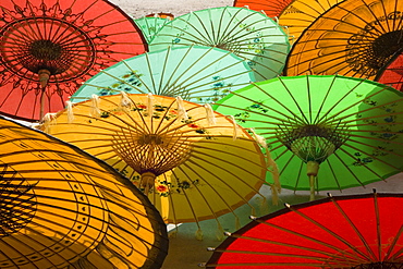 Colorful umbrellas made of paper and bamboo in Mandalay, Myanmar, Burma