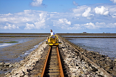 Trolley Causeway to Hallig Nordstrandischmoor, North Frisian Islands, Schleswig-Holstein, Germany