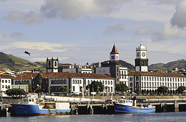 View of the harbour promenade, Ponta Delgada, Sao Miguel, Azores, Portugal