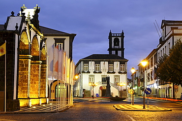 Cityhall, Town Hall at night, Ponta Delgada, Sao Miguel, Azores, Portugal