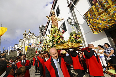 Church Procession in front of Church of the Holy Ghost, Ribeira Grande, Sao Miguel, Azores, Portugal